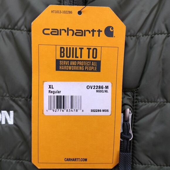 Carhartt Vest Men XL Green Rain Defender Lightweight Insulated Puffer OV2286 NEW - Picture 11 of 15